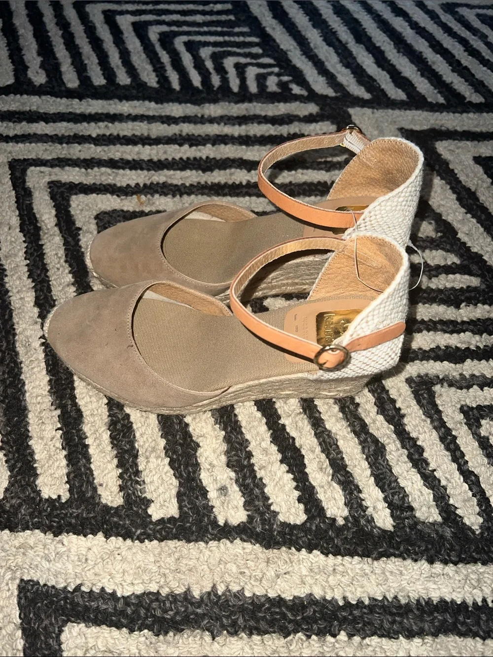 kanna Beige Espadrille Wedges with Brown Ankle Straps